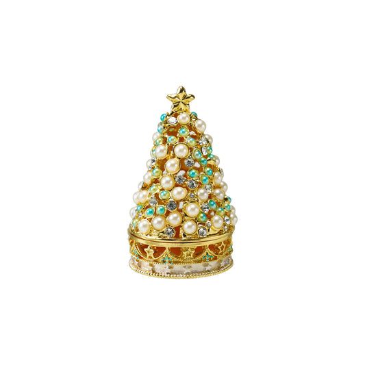 Enameled Metal Tree Shaped Trinket Box w- Jewels