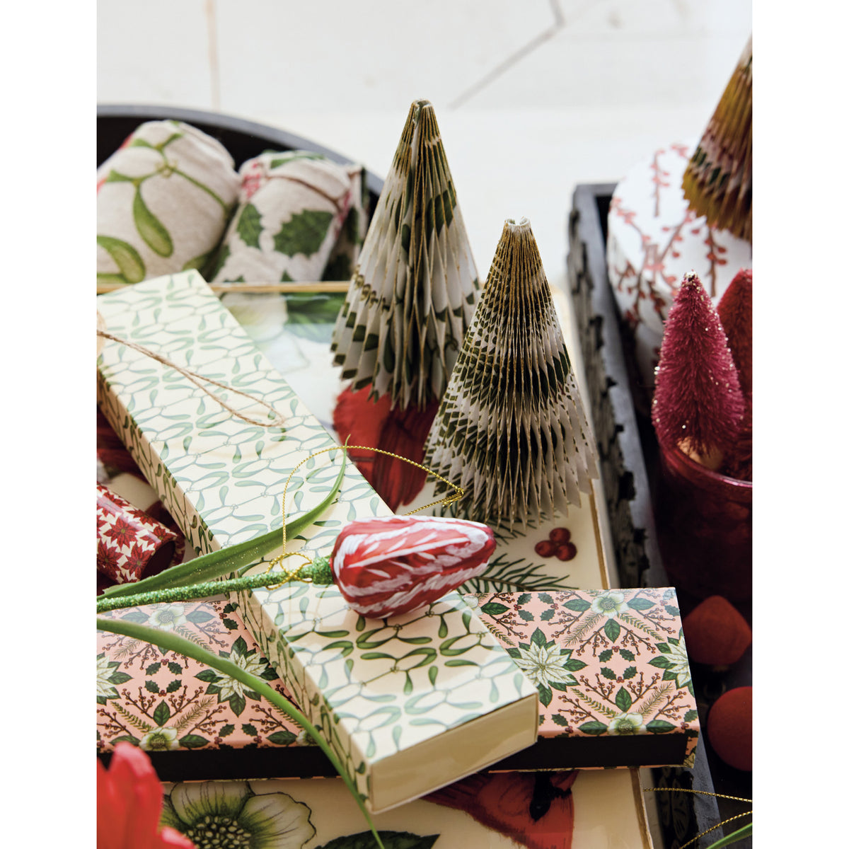 Hand-Painted Mercury Glass Tulip Bulb Ornament with Faux Leaves & Glitter