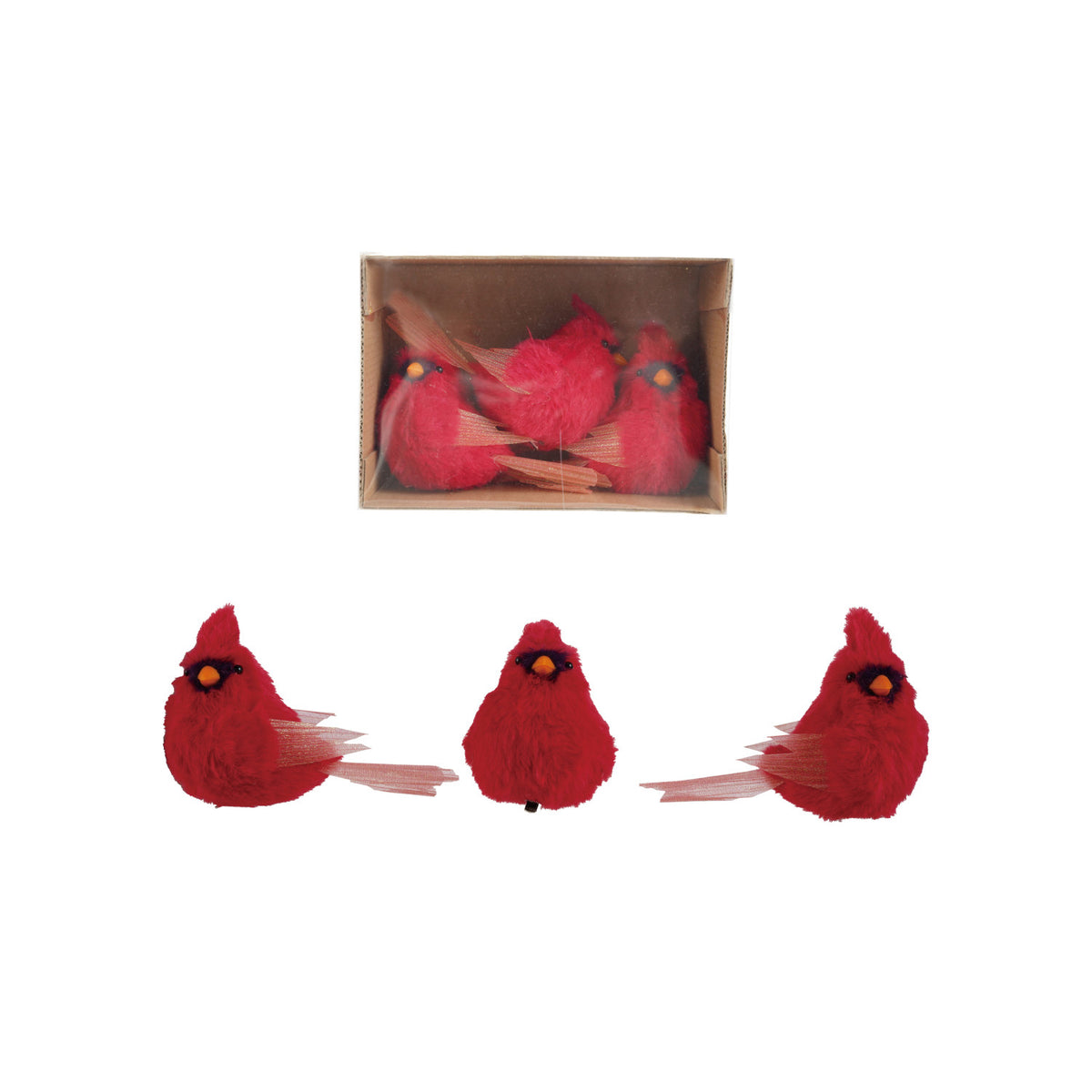 Faux Fur & Fabric Cardinal Clip-on Ornaments with Glitter